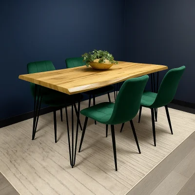 The Range Dining Table Set and 4 Green Velvet Chairs Kitchen Home Furniture - Brown