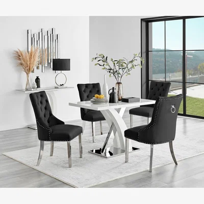 The Range Atlanta 4 Kitchen Dining Table And 4 Belgravia Chairs - Black