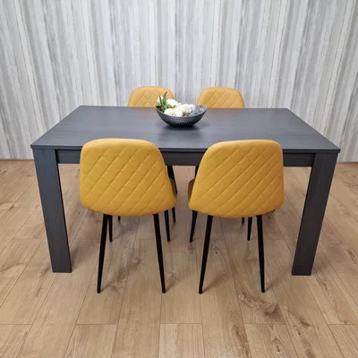 The Range Grey Dining Table and 4 Mustard Stitched Chairs Kitchen Dining Set - Charcoal