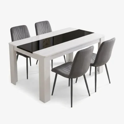 The Range Modern Dining Set with White and Black Table and 4 Dark Grey Velvet Diamond Chairs 4 Seater - Charcoal Grey