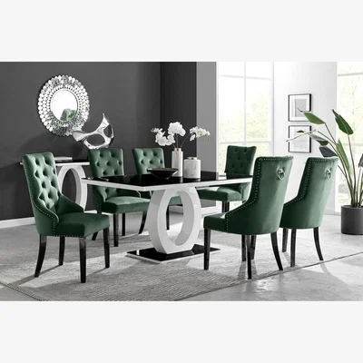 The Range Giovani 6 Black Dining Table And 6 Belgravia Black Leg Chairs - Green