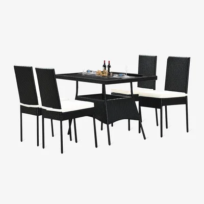 The Range 5-Piece Patio Rattan Wicker Dining Set - Black