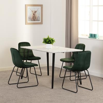 The Range Marlow and Lukas Dining Set - White Marble Effect - White Marble Effect - Emerald Green Velvet