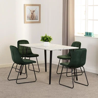 The Range Marlow and Lukas Dining Set - White Marble Effect - White Marble Effect - Emerald Green Velvet