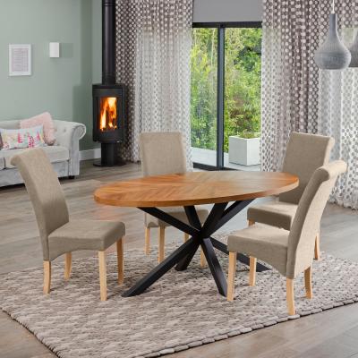 The Range Dosenna Oval Dining Table Set with 4 Rimini Fabric Chairs - Light Brown