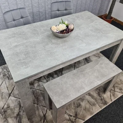 The Range Grey Kitchen Dining Table 2 Grey Tufted Velvet Chairs and 1 Bench Dining Set - Grey