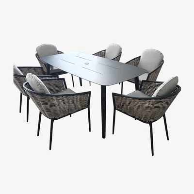 The Range Bolingbroke 6 Seat Aluminium Brown Wicker Dining Table Set - Beige