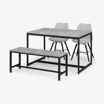 The Range Staten Table, Bench and Kari Chairs Set - Grey