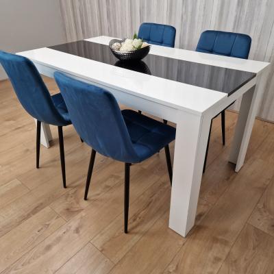 The Range Kitchen Dining Table Wooden White Black Table Tufted Blue Velvet Chairs - White Black