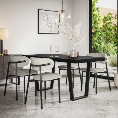 The Range Aria Black Top Rectangle Dining Table and 4 Myla Linen Chairs - Beige - Grey