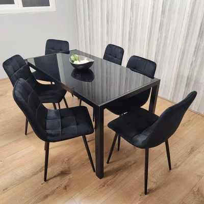 The Range Black Kitchen Dining Table And 6 Black Tufted Velvet Chairs Set Of 6 - Black