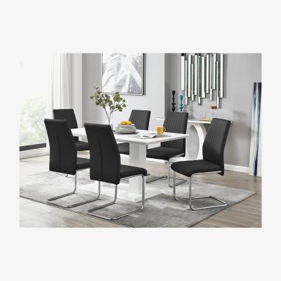 The Range Imperia White High Gloss Dining Table and 6 Lorenzo Dining Chairs Set - Black