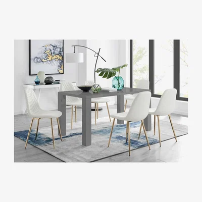 The Range Pivero Grey High Gloss Dining Table and 6 Corona Gold Chairs - White