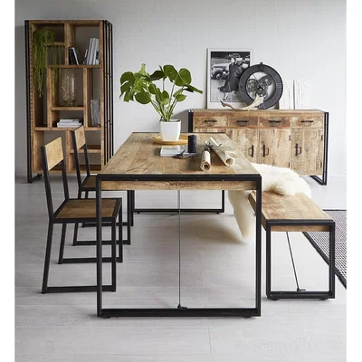 The Range Upcycled Industrial Vintage Mintis Dining Table Set - Light Wood