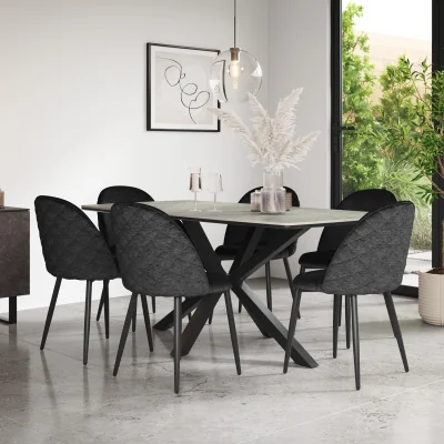 The Range Juno Light Grey Table Top W Black Legs + Raye Velvet Dining Chair Set Of 8 - Black