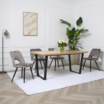 The Range Oak Dining Table Set of 4 with Metis Velvet Chairs - Grey