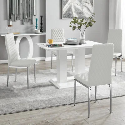 The Range Imperia 4 Modern White High Gloss Dining Table and 4 Milan Chairs Set - White