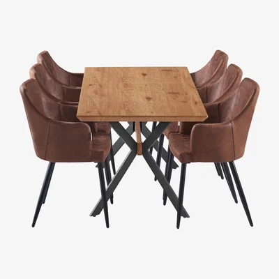The Range Zarah Blaze LUX Dining Set with a Modern Table and 6 Chairs - Brown