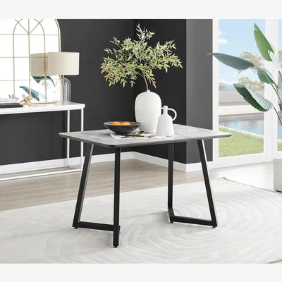 The Range Carson White Marble Effect Dining Table and 4 Falun Silver Leg Chairs - Light Grey