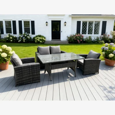 The Range Fimous 4 Seater Rattan High Back Sofa Set Dining Set - Dark Grey Mixed