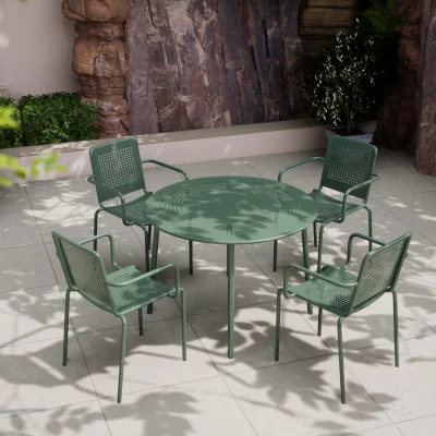 The Range Porto 4 Seater Round Dining Set in Moss - Green