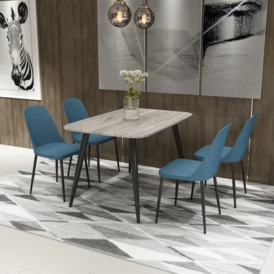 The Range Aspen Set with Rectangular Grey Oak Effect Table and 4 Duo Plastic Chairs  - Blue
