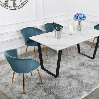 The Range Atlas Dining Table Set of 4 with Mill Chairs - Teal / Gold