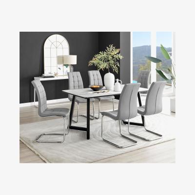 The Range Carson White Marble Effect Dining Table and 6 Murano Chairs - Grey