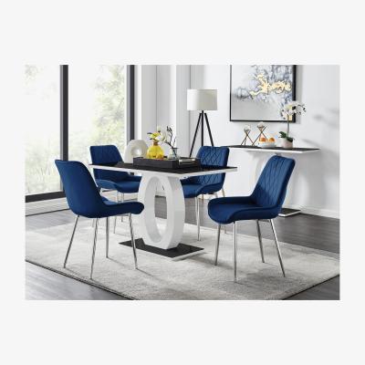 The Range Giovani 4 Black Dining Table and 4 Pesaro Silver Leg Chairs - Blue