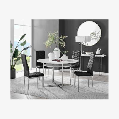 The Range Adley White High Gloss Dining Table and 4 Velvet Milan Chairs - Black