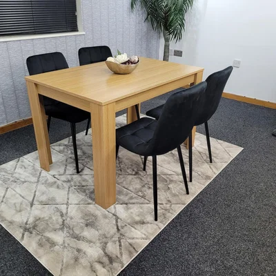 The Range Dining Table Set Of 4 Wooden Oak Table And 4 Tufted Velvet Black Chairs - Black Oak