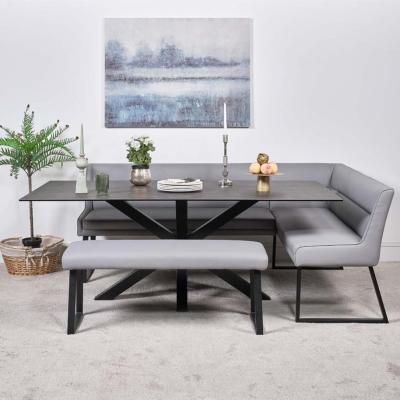 The Range Eastcote Black 200cm Dining Table  Paulo Corner Benches - Grey