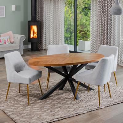 The Range Dossena Oval Dining Table Set with 4 Lograto Fabric Chairs - Grey