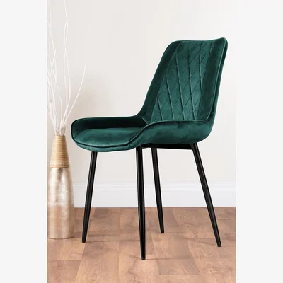The Range Kylo Brown Wood Effect Dining Table  6 Pesaro Black Leg Chairs - Green