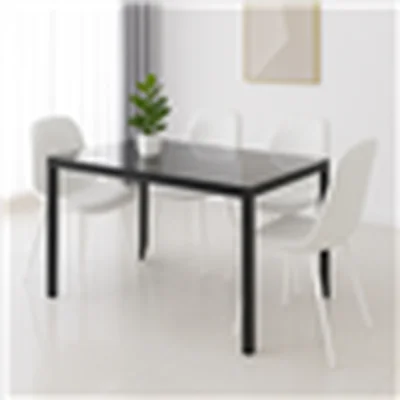 The Range Black Glass Dining Table Set With 4 White Faux Leather Chairs Dining Furniture - Black