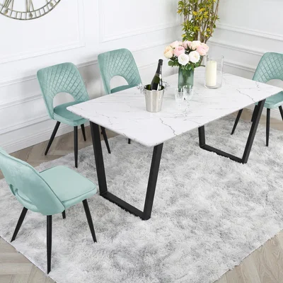 The Range Dining Table Set with 4 Metis Velvet Chairs - Teal / Steel Velvet