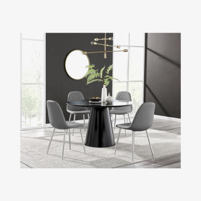 The Range Palma Black Semi Gloss Round Dining Table and 4 Corona Silver Chairs - Grey