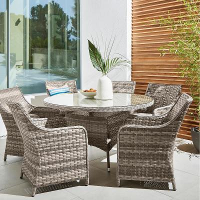 The Range Tintagel 6 Seat Aluminium Grey Rattan Dining Table Set - Dark Grey