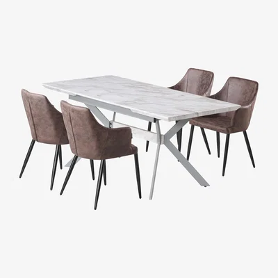 The Range Zarah Blaze LUX Dining Set Includes a Table and 4 Chairs - Light Brown