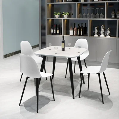 The Range Aspen Set with Square White Table and 4 Curve Plastic Chairs  - White