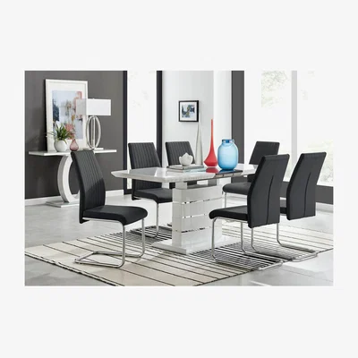 The Range Renato 120cm High Gloss Extending Kitchen Dining Table and 6 Lorenzo Chairs - Black