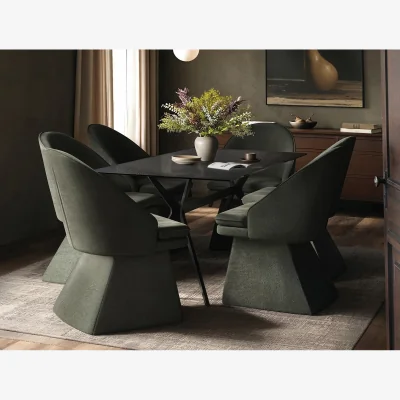 The Range Emil Glass Dining Table with 6 Aiko Chairs Set - Black + Green