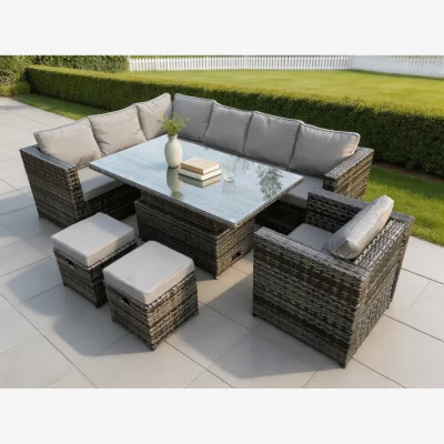 The Range 9-Seater Rattan Corner Sofa Left Corner Dining Table Chair - Dark Grey Mixed