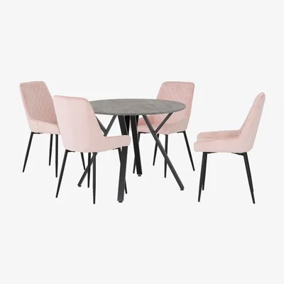 The Range Athens Round Dining Set with 4 Avery Chairs - Pink Velvet