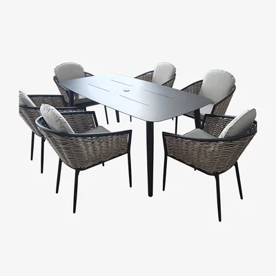 The Range Bolingbroke 6 Seat Aluminium Grey Wicker Dining Table Set - Dark Grey