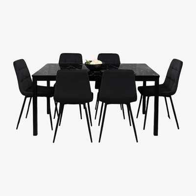 The Range Marble Effect Glass Dining Table and Chair Set - Black