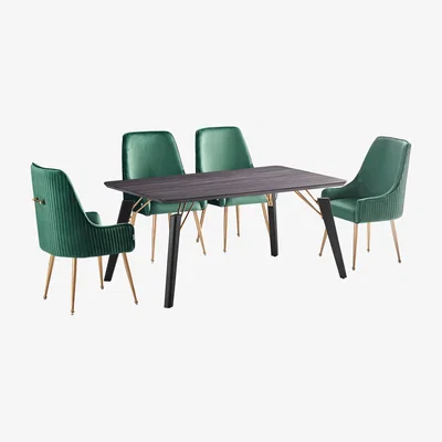 The Range Soho Cosmo LUX Dining Set Includes a Table and 4 Velvet Upholstered Chairs - Green