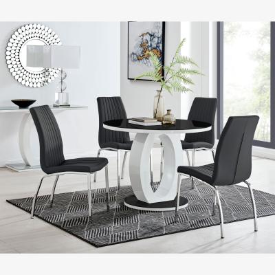 The Range Giovani High Gloss And Glass Round Dining Table And 4 Isco Chairs Set - Black