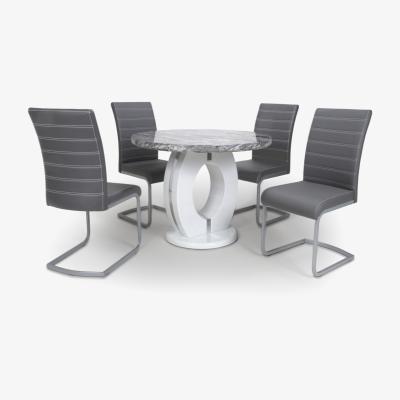 The Range Neptune Round Table and 4 Callisto Dining Chairs - Grey