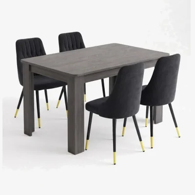 The Range Kitchen 4 Seater Dining Set with Arrow Charcoal Table and 4 Black High Back Velvet Chairs - Black